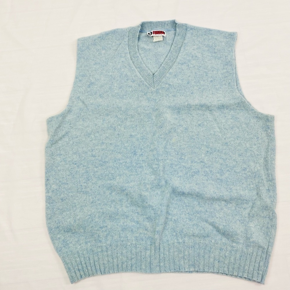 Vintage Tuxan sweater vest Shetland wool blend 2X Light Blue Made in USA